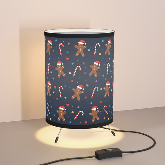Gingerbread and Candy Canes Tripod Lamp with High-Res Printed Shade