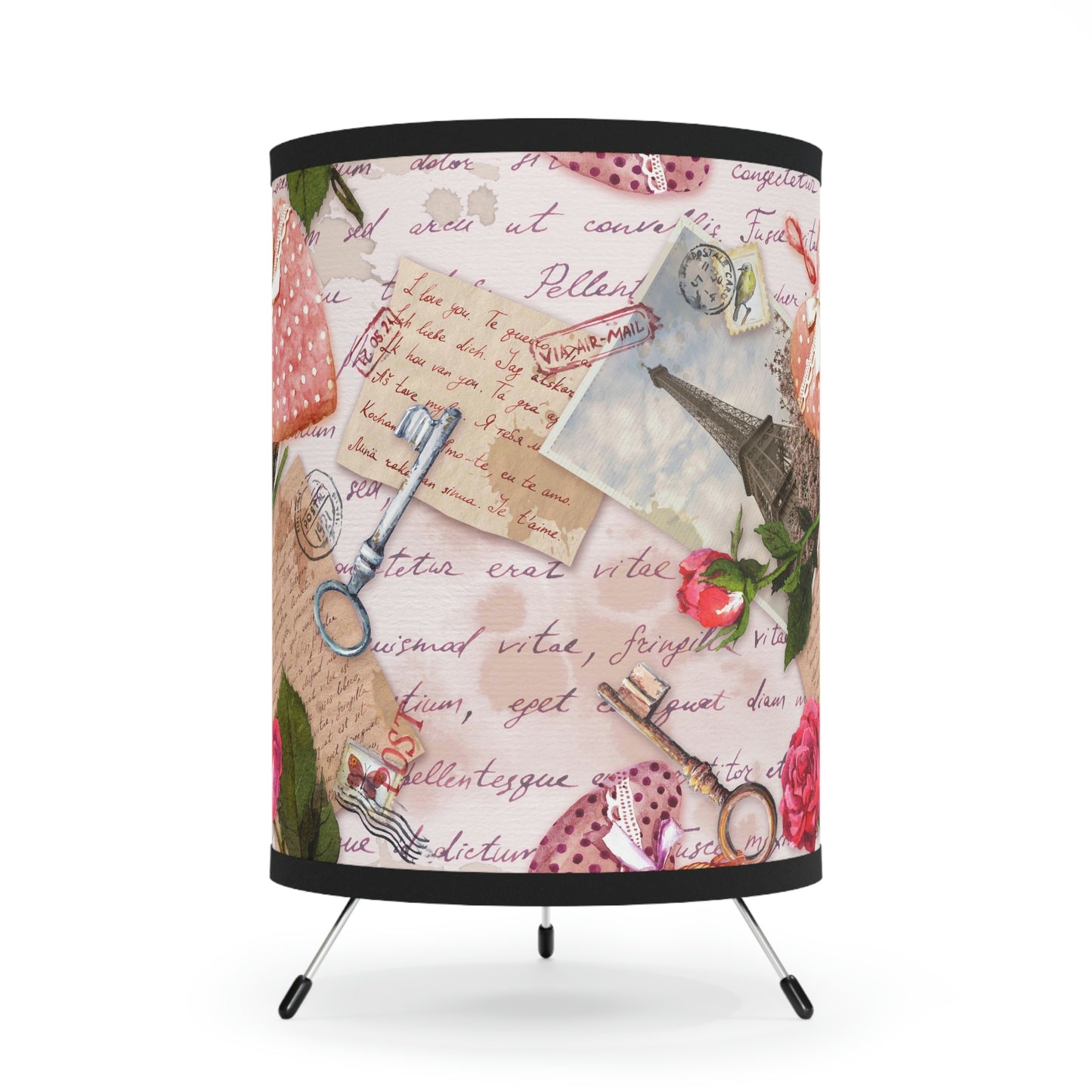 Paris Love Letters Tripod Lamp with High-Res Printed Shade, US\CA plug