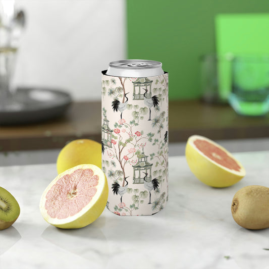 Chinoiserie Rose Trees Slim Can Cooler