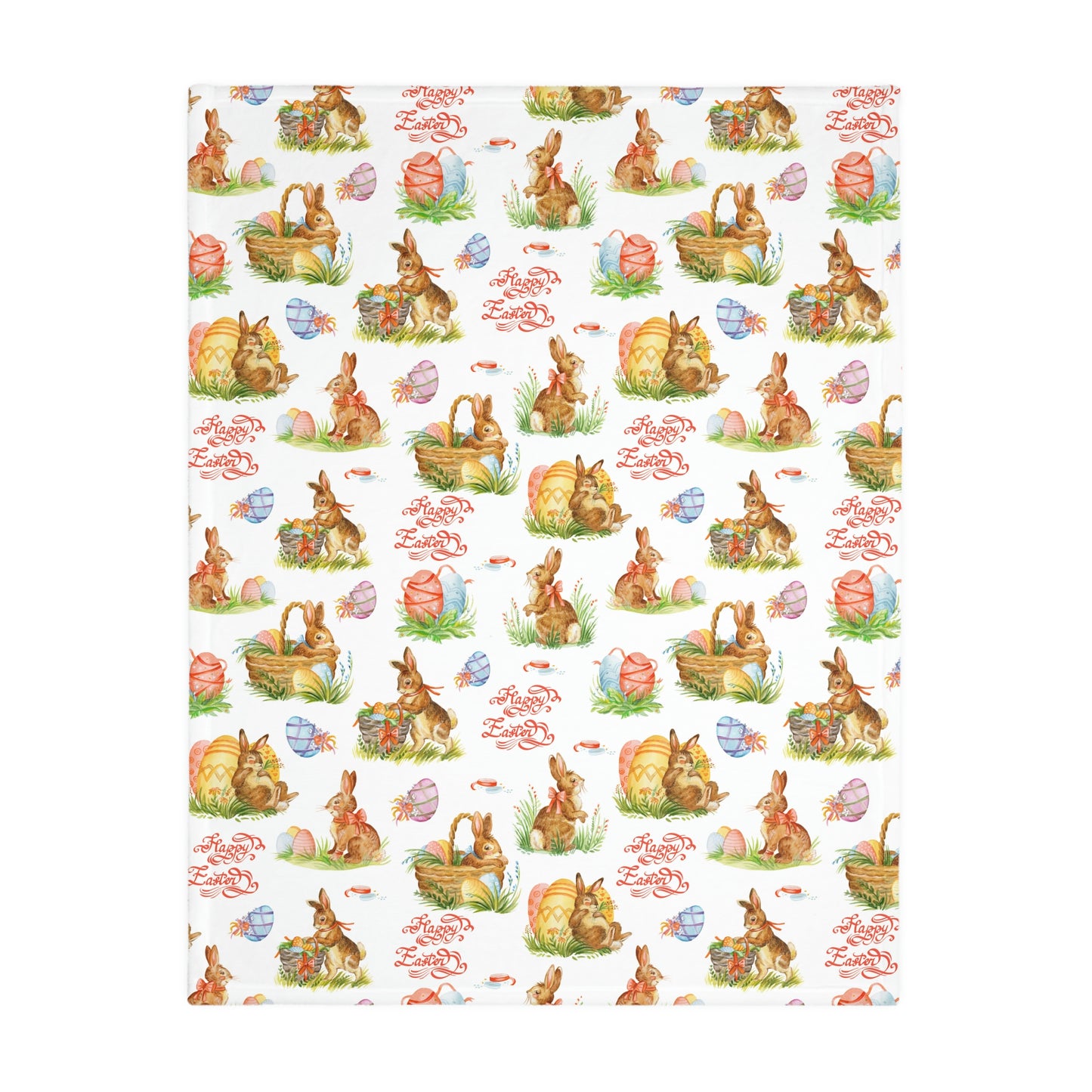 Easter Bunnies in Baskets Velveteen Minky Blanket (Two-sided print)