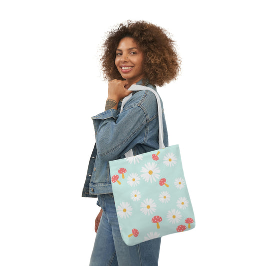 Daisies and Mushrooms Polyester Canvas Tote Bag