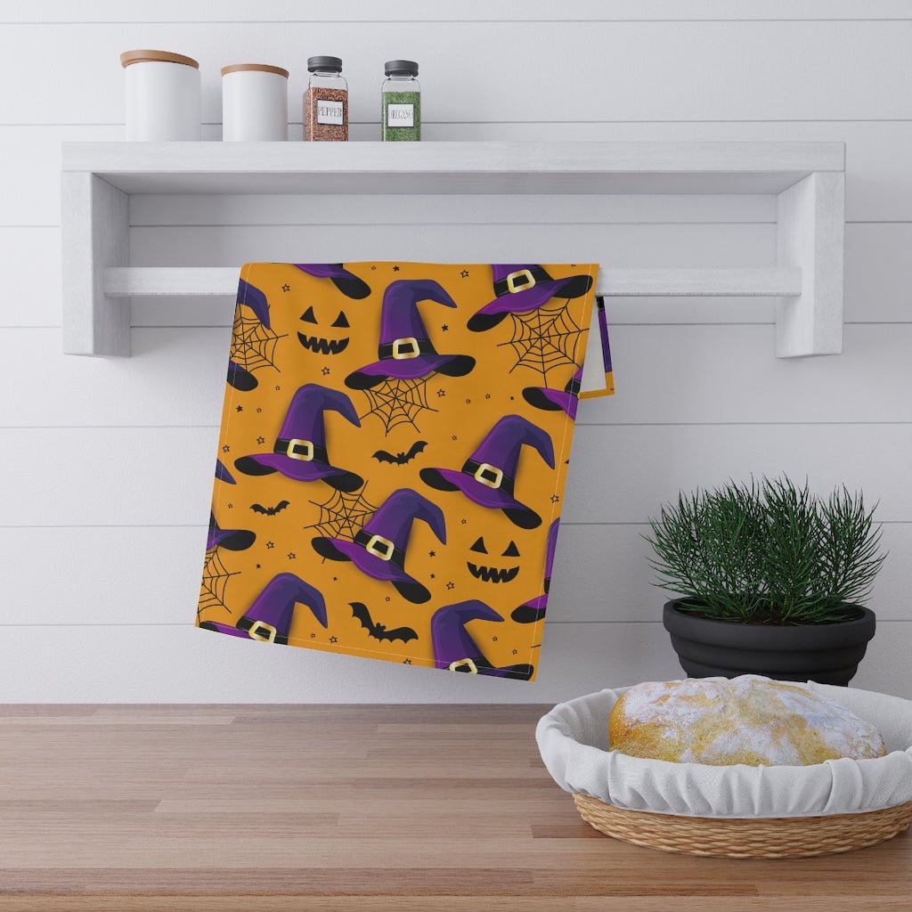 Bats and Witch Hats Kitchen Towel - Puffin Lime