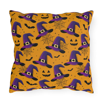Bats and Witch Hats Outdoor Pillow - Puffin Lime