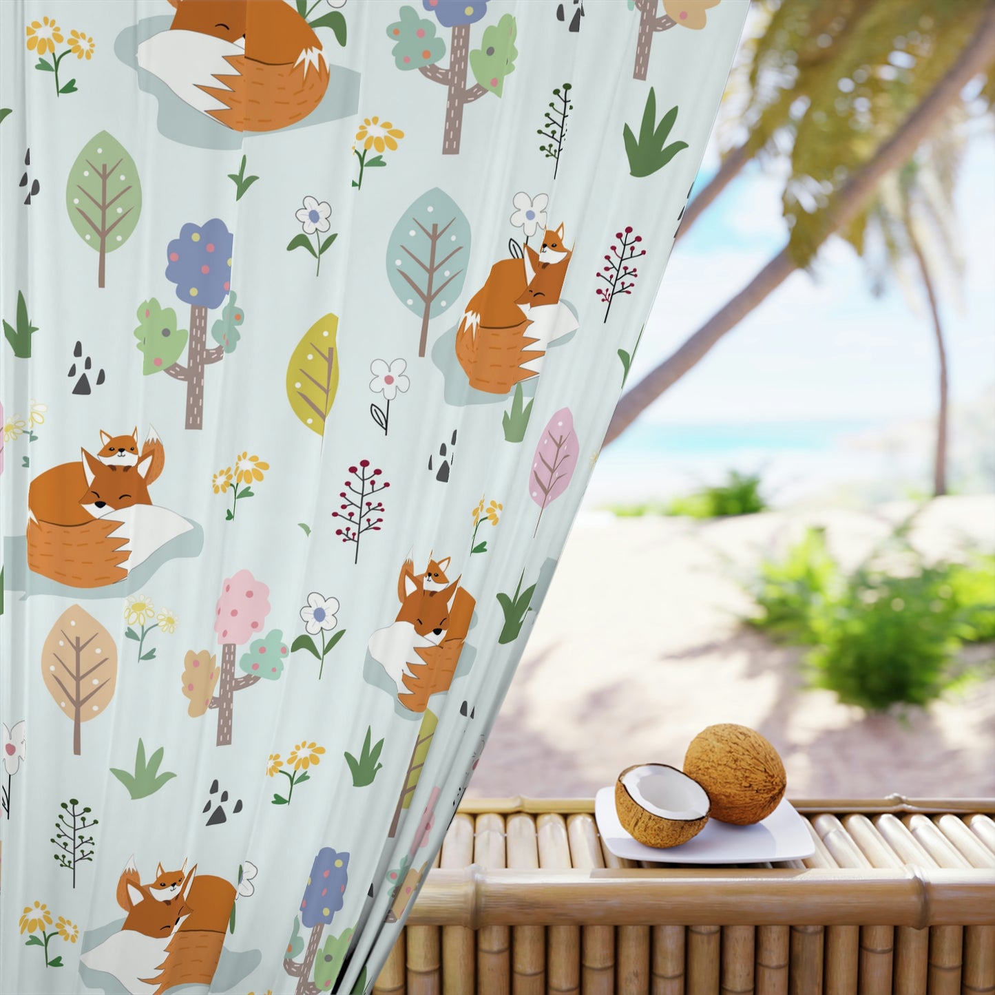 Mom and Baby Fox Blackout Window Curtain (1 Piece)