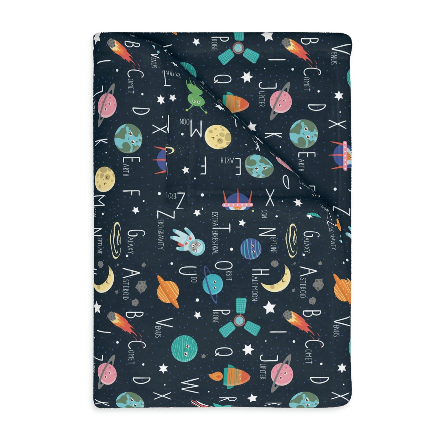 Space Alphabet Velveteen Minky Blanket (Two-sided print)