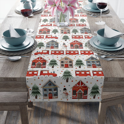 Christmas Trains and Houses Table Runner