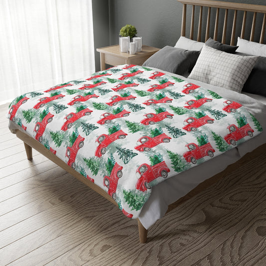 Christmas Tree Farm Velveteen Minky Blanket (Two-sided print)