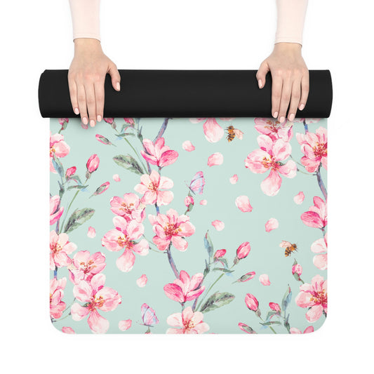 Cherry Blossoms and Honey Bees Rubber Yoga Mat