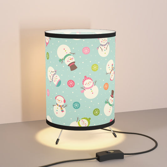 Christmas Happy Snowmen Tripod Lamp with High-Res Printed Shade