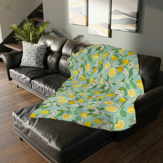 Lemons and Flowers Velveteen Minky Blanket (Two-sided print)