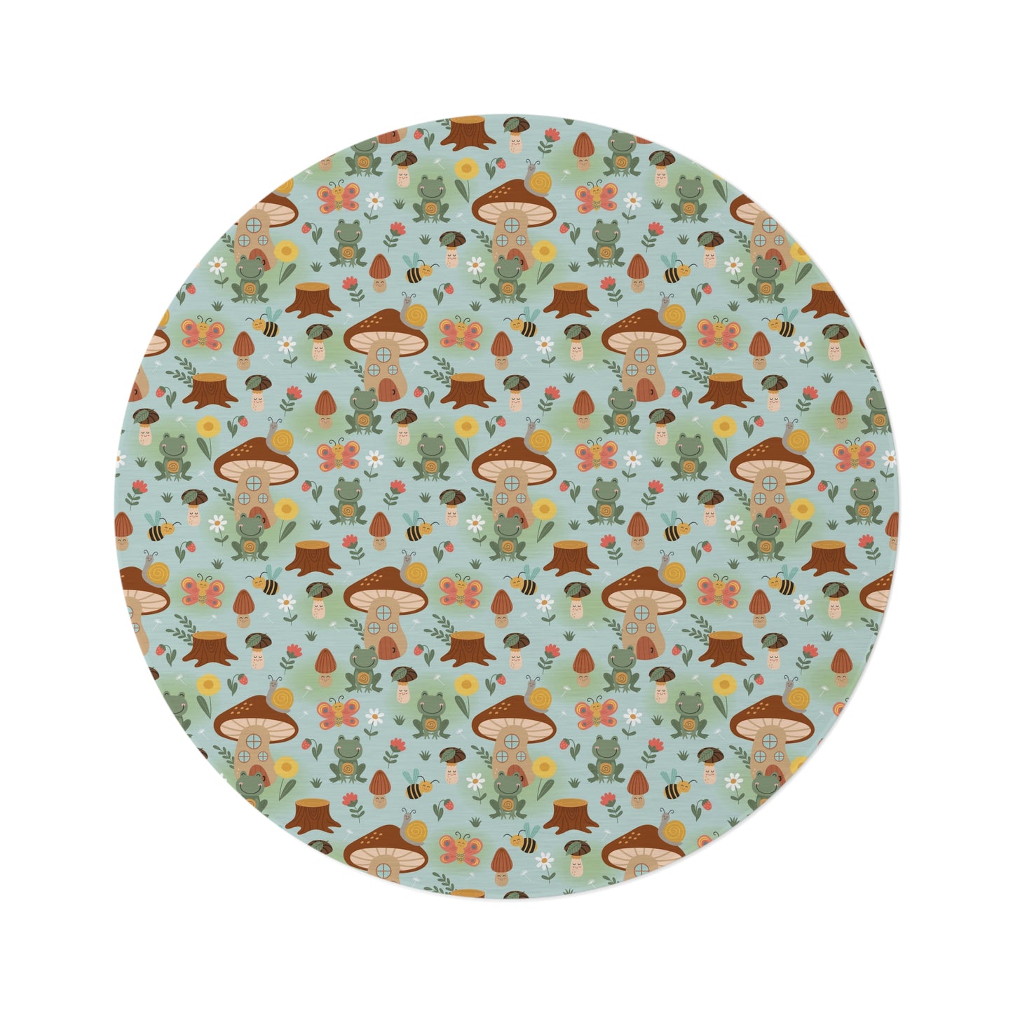 Frogs and Mushrooms Round Rug