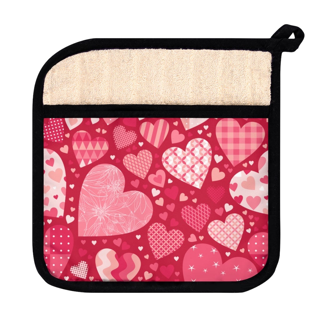 Blissful Hearts Pot Holder with Pocket - Puffin Lime