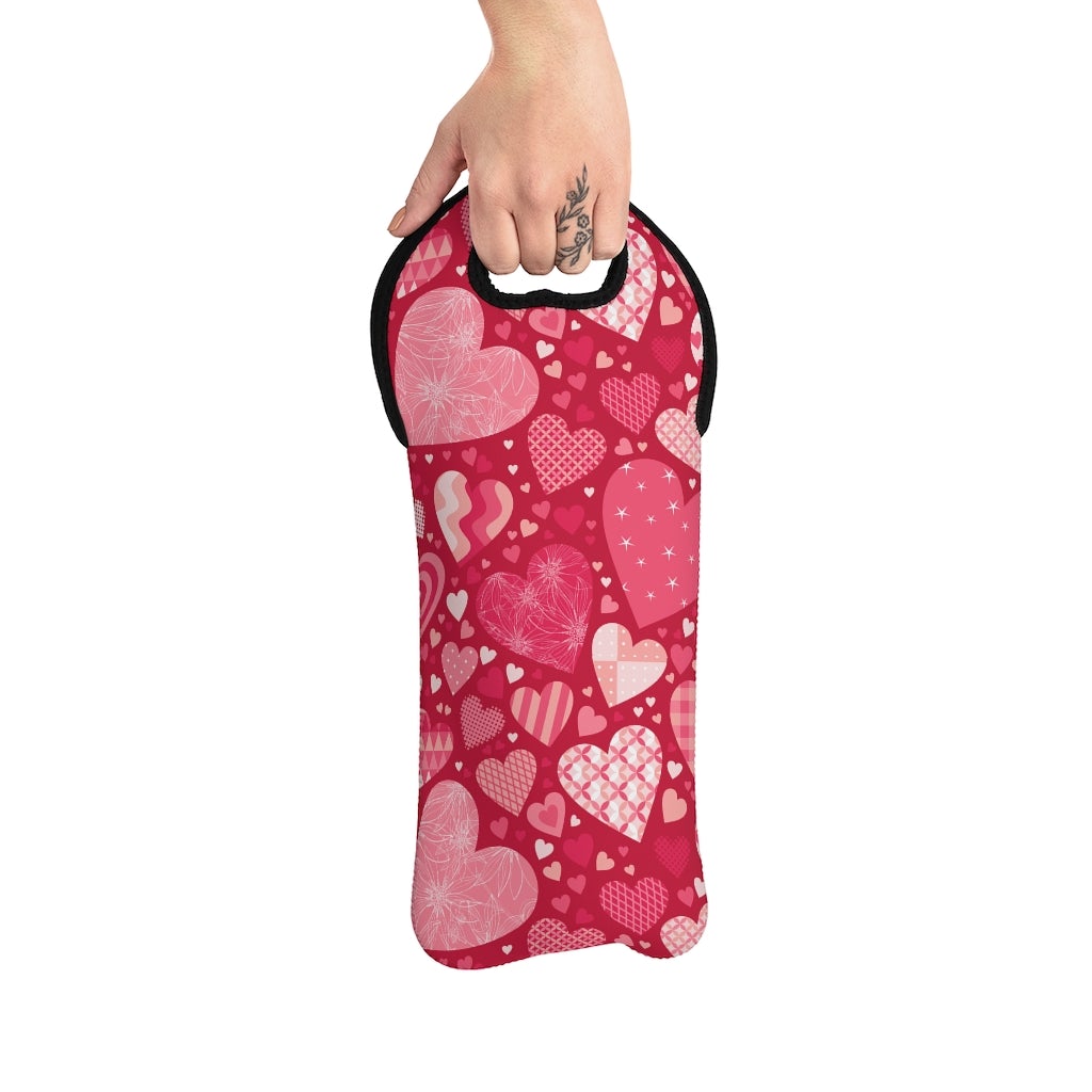 Blissful Hearts Wine Tote Bag - Puffin Lime