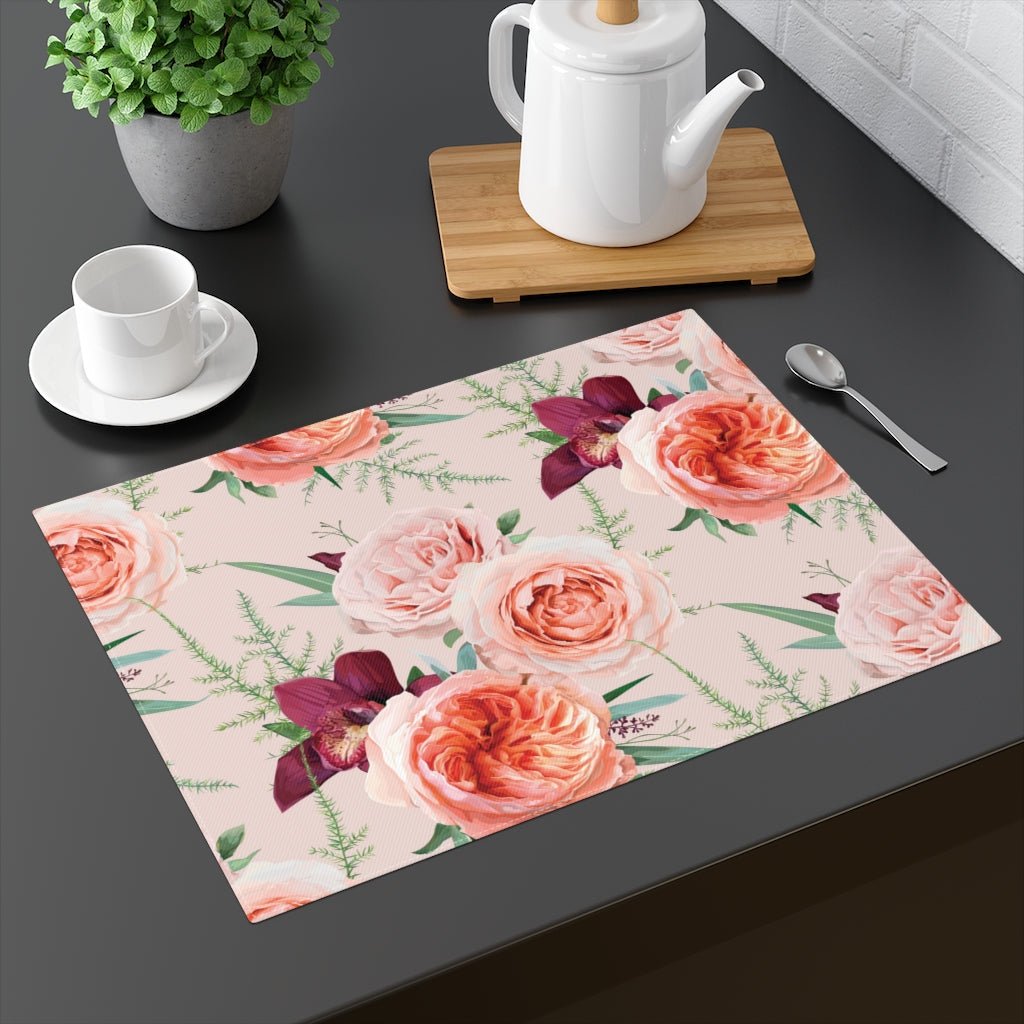 Blush Roses Fabric Placemat - Puffin Lime