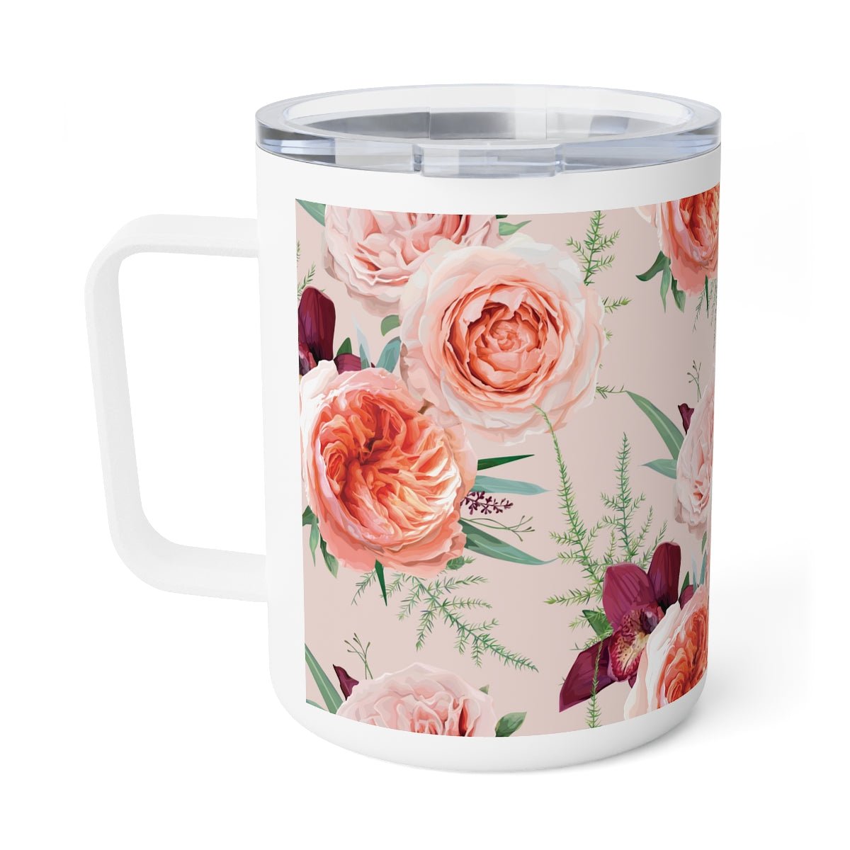 Blush Roses Insulated Coffee Mug, 10oz - Puffin Lime
