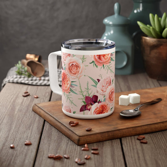 Blush Roses Insulated Coffee Mug, 10oz - Puffin Lime