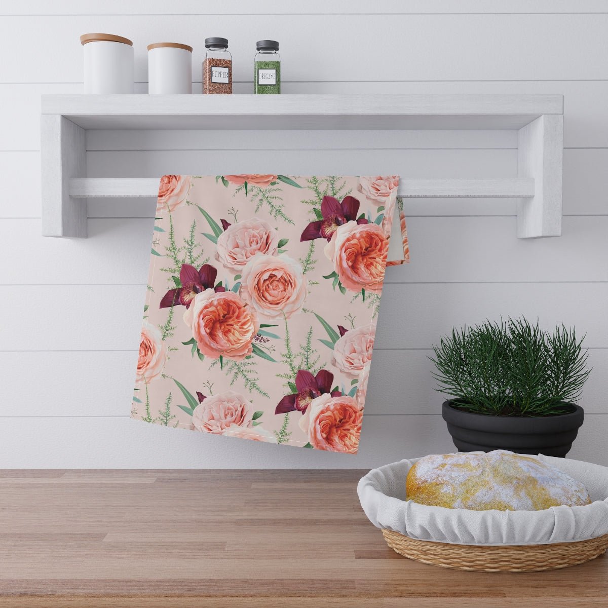 Blush Roses Kitchen Towel - Puffin Lime