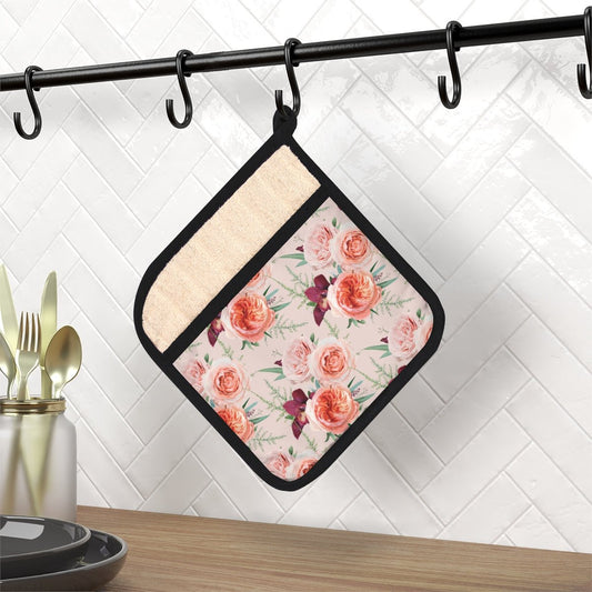 Blush Roses Pot Holder with Pocket - Puffin Lime