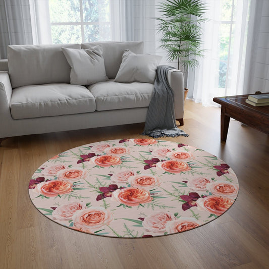 Blush Roses Round Rug - Puffin Lime