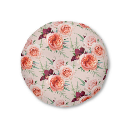 Blush Roses Round Tufted Floor Pillow - Puffin Lime