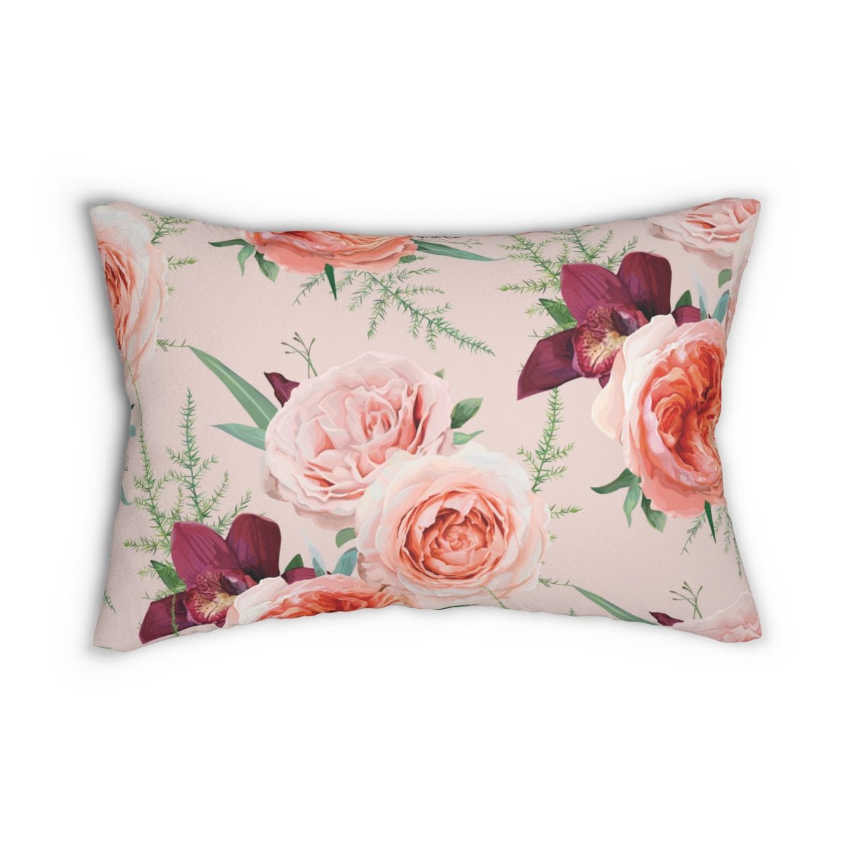 Blush Roses Spun Polyester Lumbar Pillow - Puffin Lime