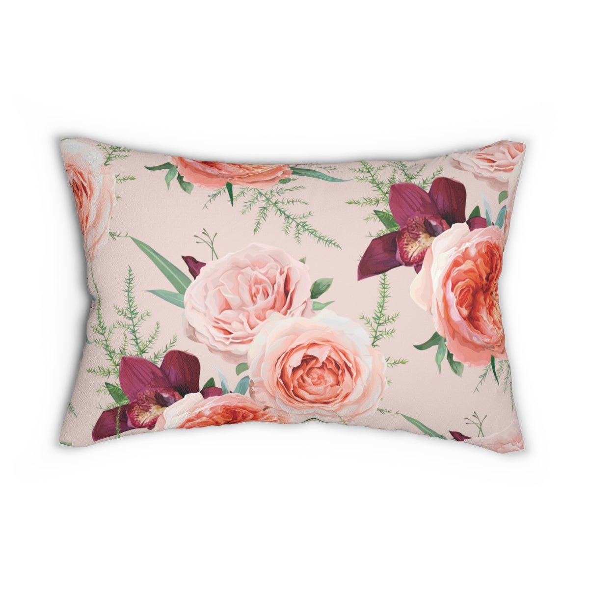 Blush Roses Spun Polyester Lumbar Pillow - Puffin Lime