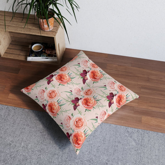 Blush Roses Square Tufted Floor Pillow - Puffin Lime