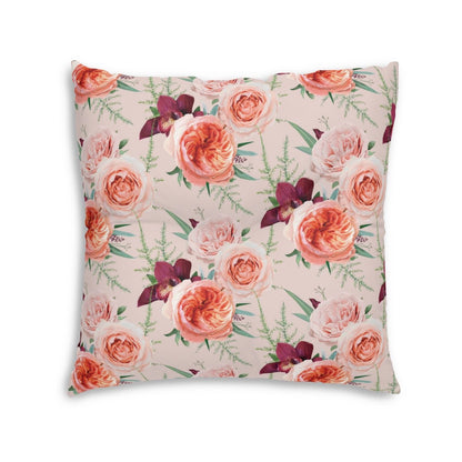 Blush Roses Square Tufted Floor Pillow - Puffin Lime