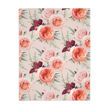 Blush Roses Velveteen Minky Blanket (Two-sided print) - Puffin Lime