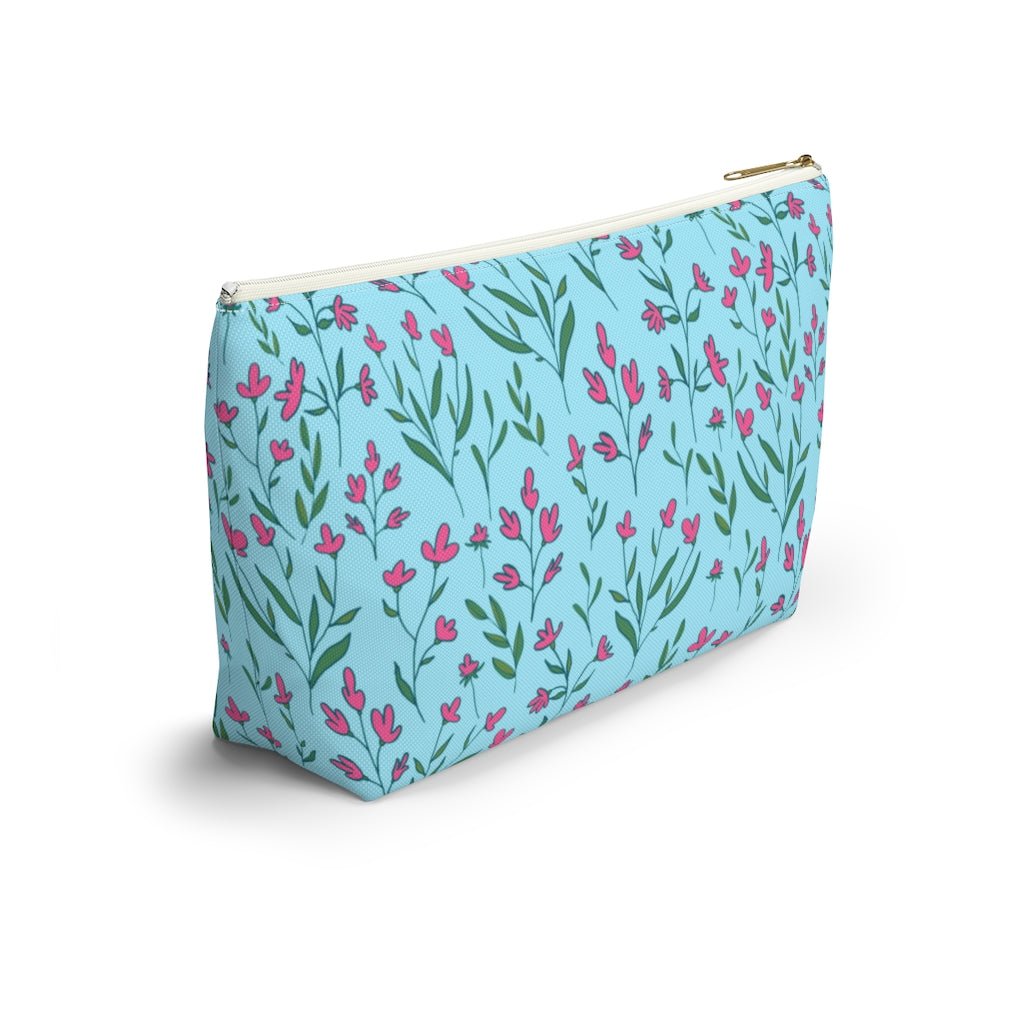Bright Pink Flowers Accessory Pouch w T-bottom - Puffin Lime