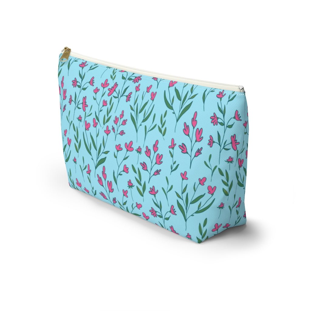 Bright Pink Flowers Accessory Pouch w T-bottom - Puffin Lime