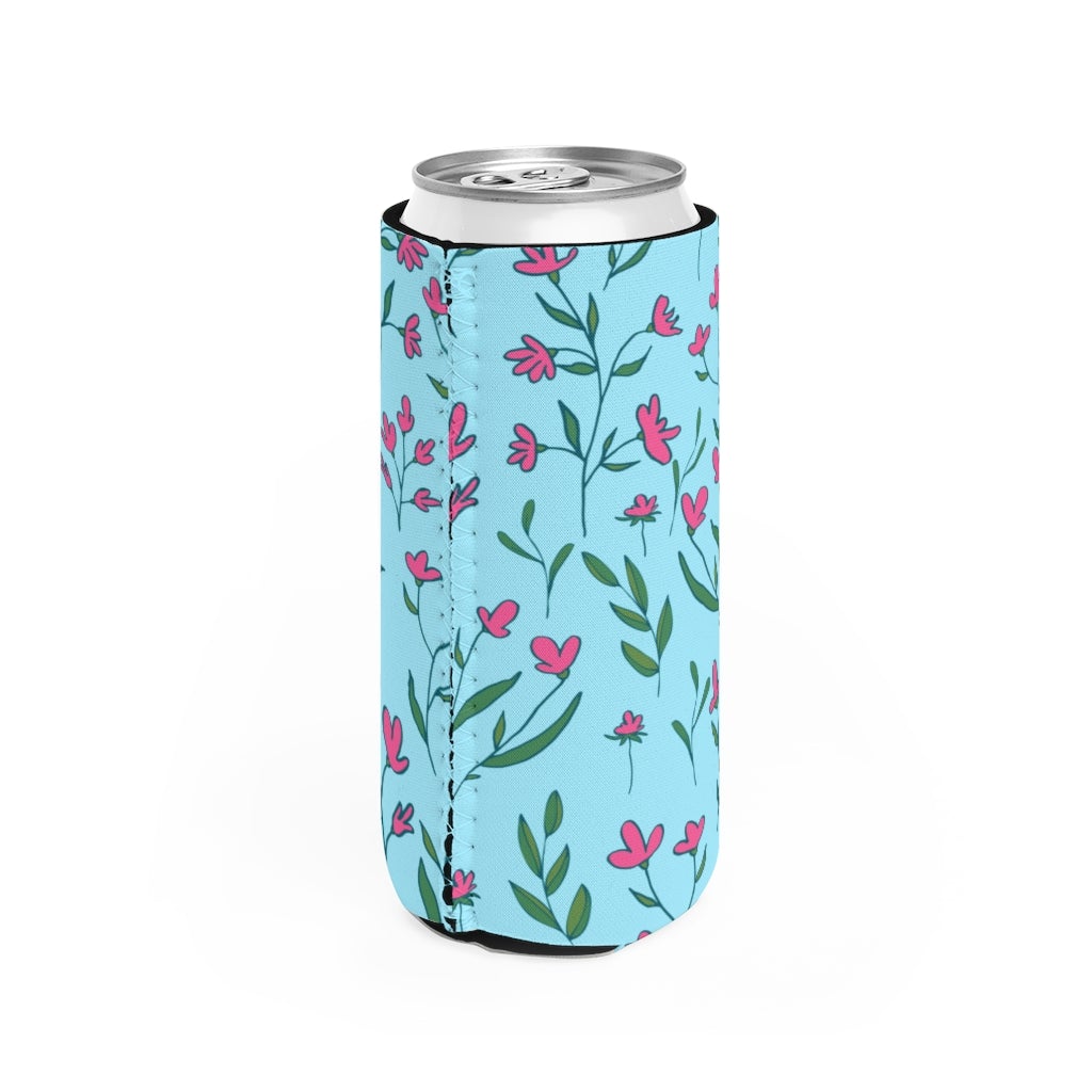 Bright Pink Flowers Slim Can Cooler