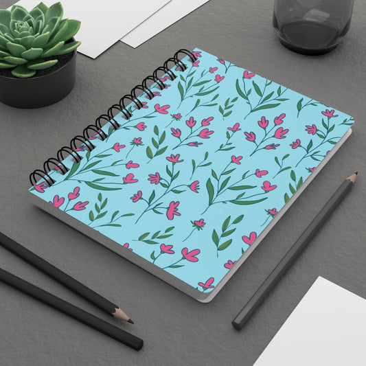 Bright Pink Flowers Spiral Bound Journal - Puffin Lime