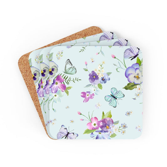 Butterflies and Flowers Corkwood Coaster Set