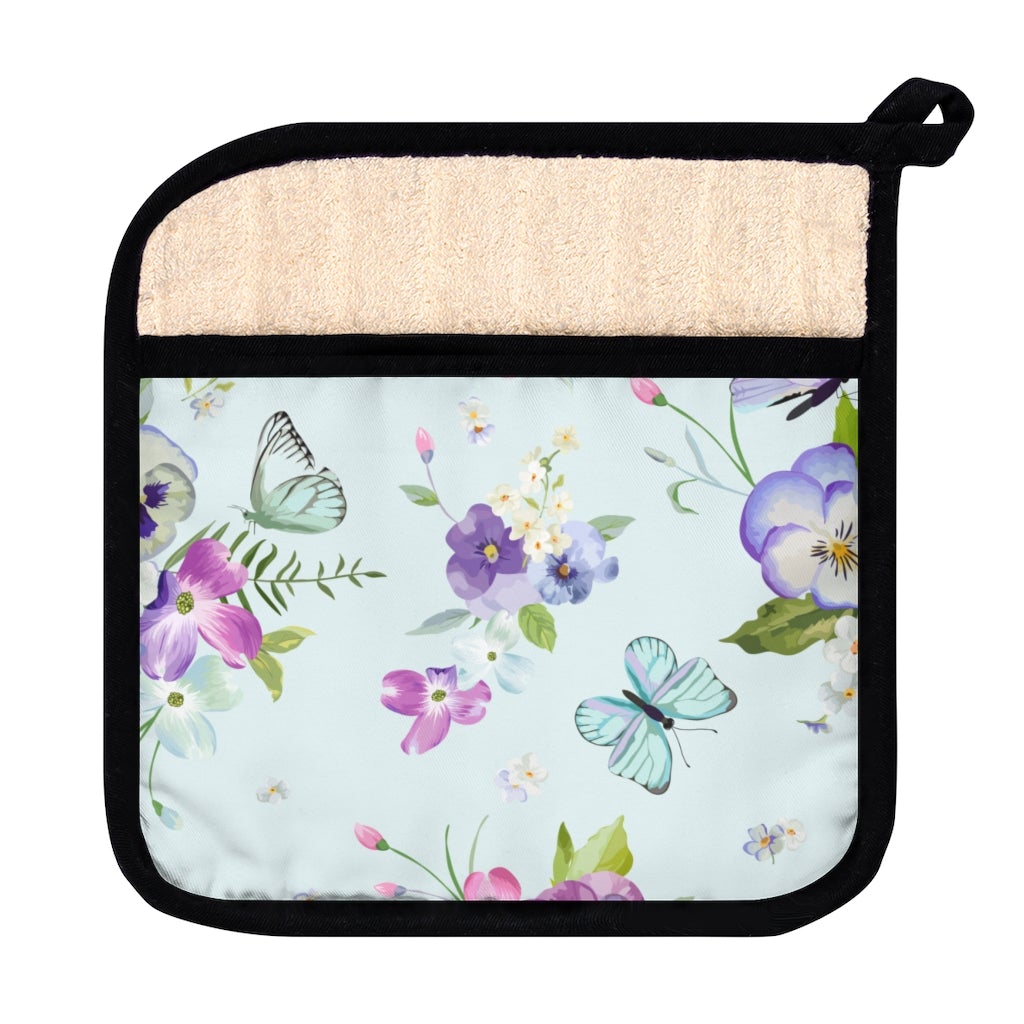 Butterflies and Flowers Pot Holder with Pocket