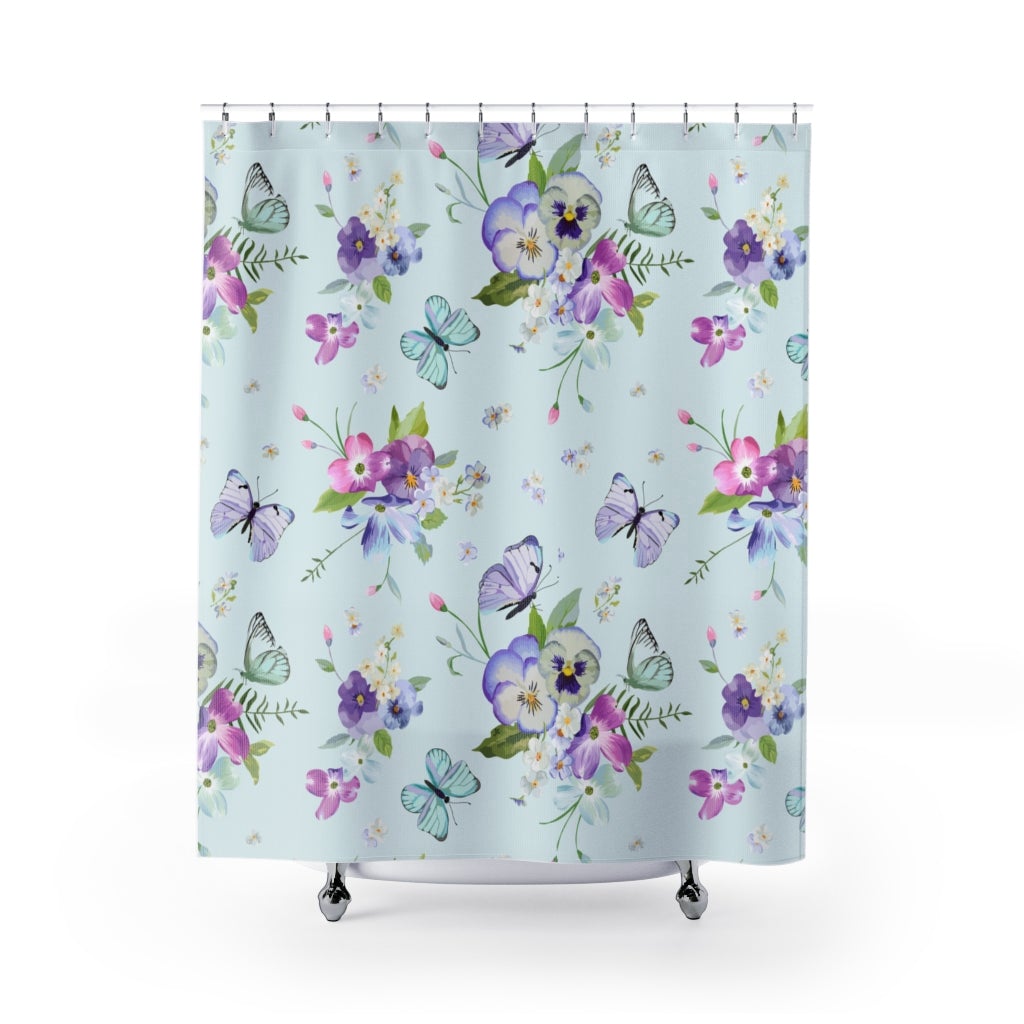 Butterflies and Flowers Shower Curtains