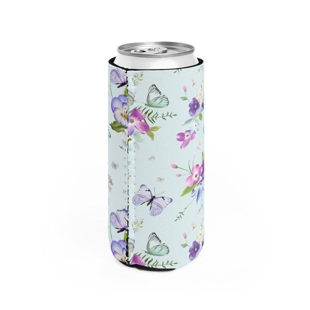 Butterflies and Flowers Slim Can Cooler