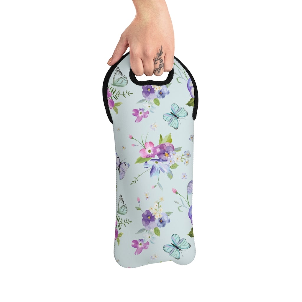 Butterflies and Flowers Wine Tote Bag
