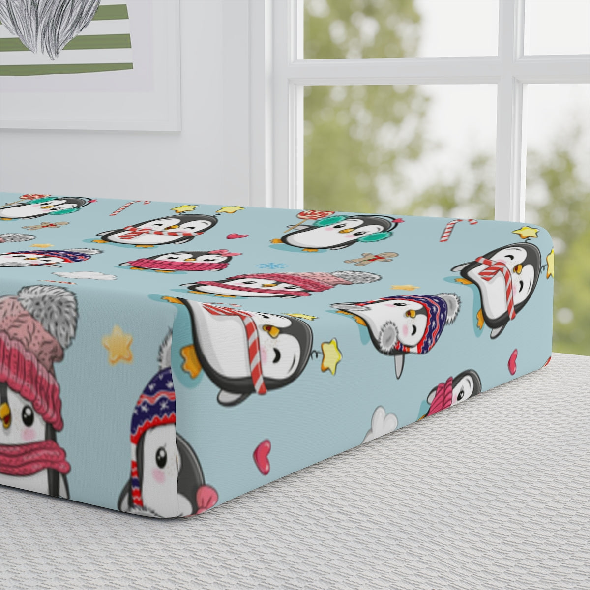 Penguins in Winter Clothes Baby Changing Pad Cover
