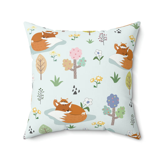 Mom and Baby Fox Spun Polyester Square Pillow