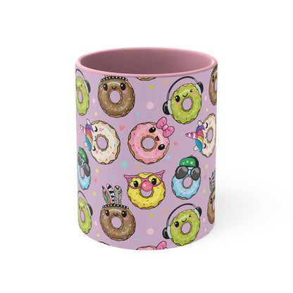 Kawaii Donuts Accent Coffee Mug, 11oz