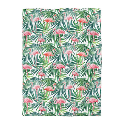 Pink Flamingos and Palm Leaves Microfiber Duvet Cover