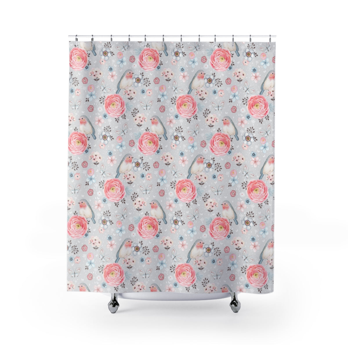 Robins and Flowers Shower Curtain