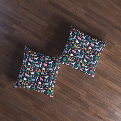 Christmas Animals Tufted Floor Pillow, Square