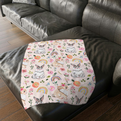 Easter Bunnies and Rainbows Velveteen Minky Blanket (Two-sided print)