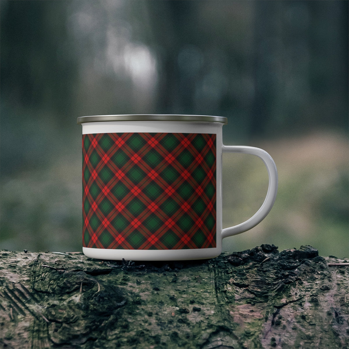 Red and Green Tartan Plaid Enamel Camping Mug