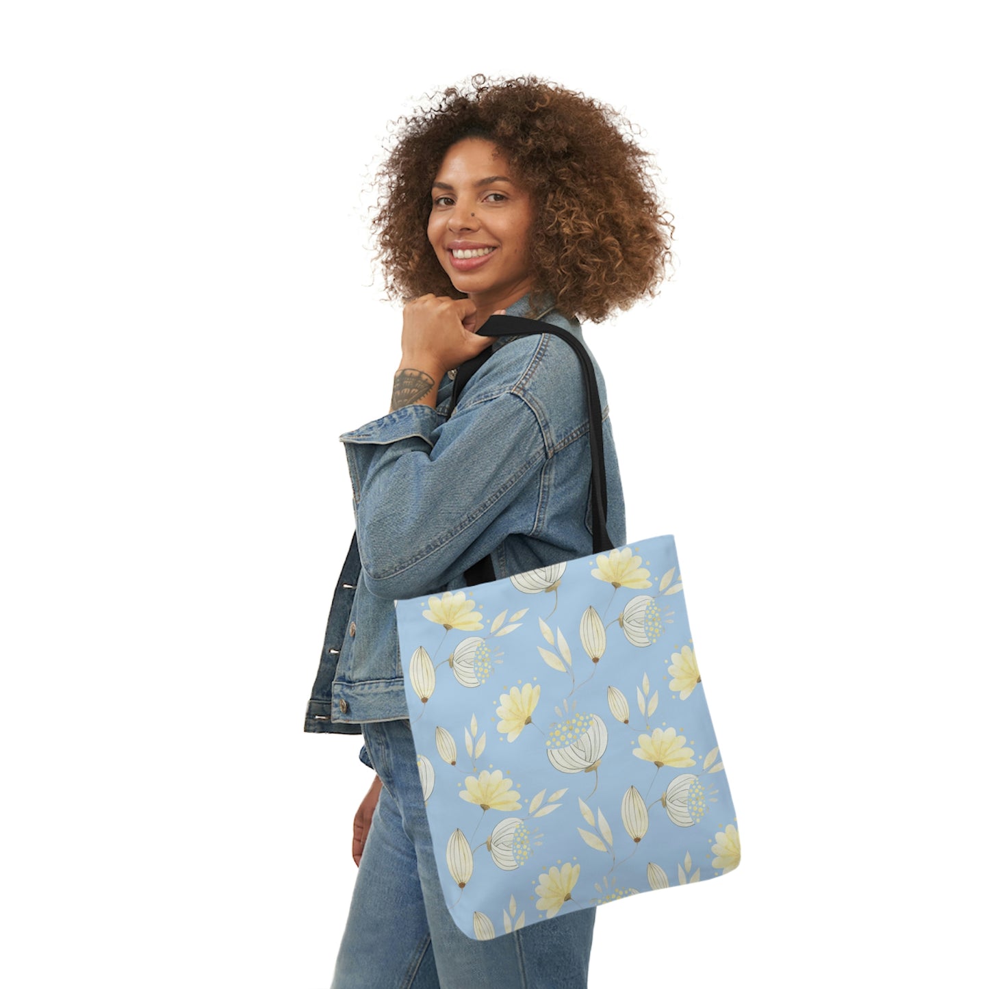 Yellow Flowers Polyester Canvas Tote Bag