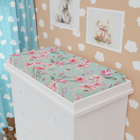 Cherry Blossoms and Honey Bees Baby Changing Pad Cover