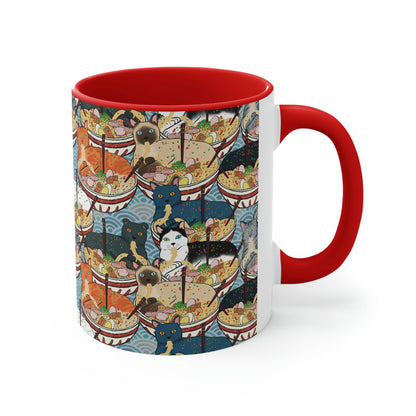 Cats Eating Ramen Accent Coffee Mug, 11oz