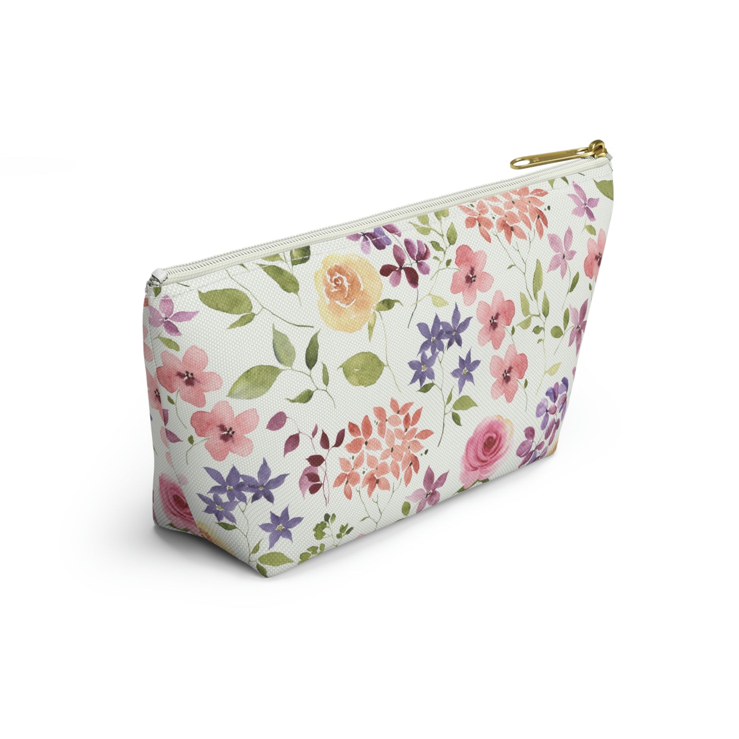 Yellow and Pink Roses Accessory Pouch w T-bottom